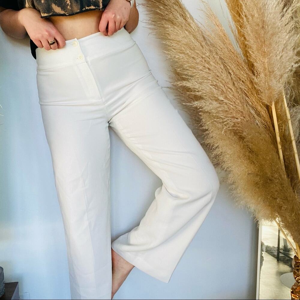 VINTAGE JONES NEW YORK Cream White High Button Wide Leg Flare Trouser Pants 12